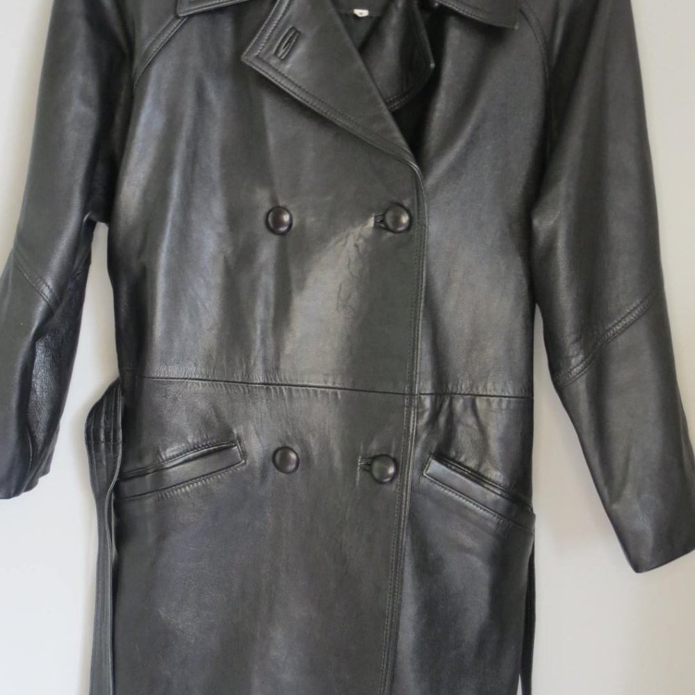 AUS-MOUTON AUSTRALIA - vintage double breasted leather coat - size med - Picture 2 of 8